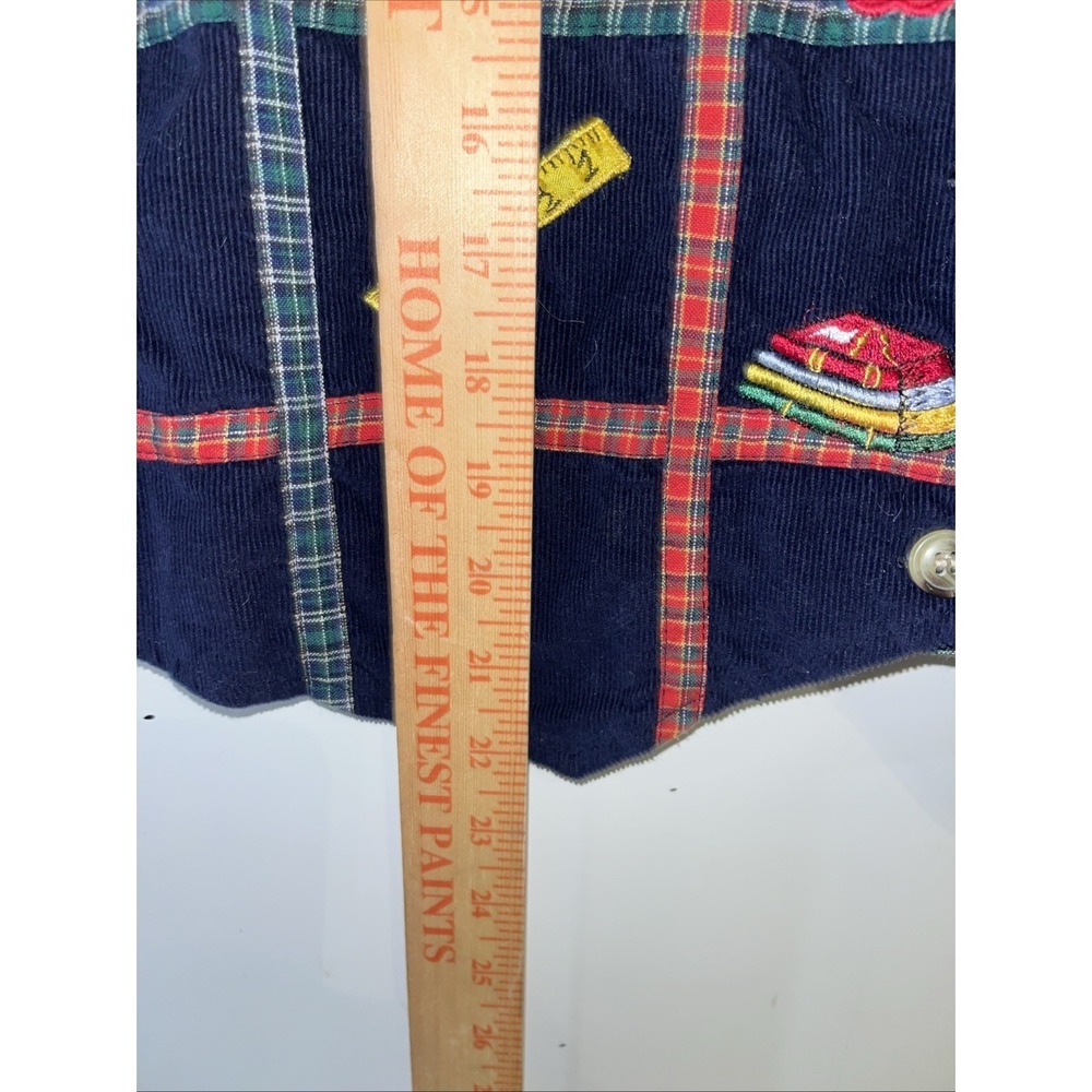VTG Teacher's Vest Womans Large Navy Blue Plaid Corduroy School Kidcore 80s 90 - Picture 6 of 7